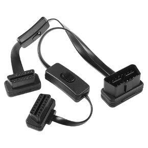 CERRXIAN 2FT 0.6M OBD-II OBD2 16 Pin Male to Dual Female Splitter Flat Extension Cable Adapter with Switch