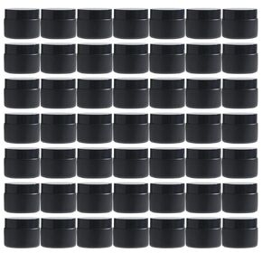 OverNews 48PCS 1oz Amber Glass Jar, Empty Cosmetic Lotion Containers,with Inner Liners,Black Lid, Spatula
