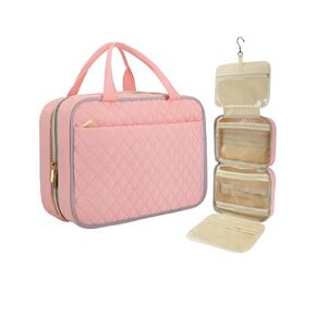 Travel Toiletry Bag, Toiletry Bag for Women with Hanging Hook, Water-resistant Makeup Cosmetic Bag Organizer for Accessories, Full Sized Toiletries (Hot Pink, Large)