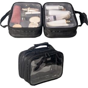 2 in 1 Double Compartments Travel Toiletry Pouch Clear Cosmetic Bag Makeup Kit Organizer Bag with Handle.