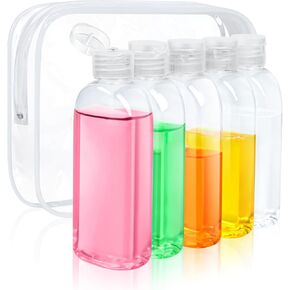 5 Pack 3.4 oz Clear Travel Bottles Kit for Toiletries, TSA Approved Travel Size Portable Refillable Containers Leak Proof Travel Accessories Essentials Set for Shampoo Conditioner Lotion