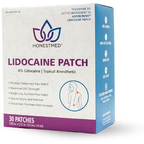 Maximum Strength OTC Pain Relief Patch, 4% Lidocaine, Unscented, 3.9" x 5.5", 30 Count Box