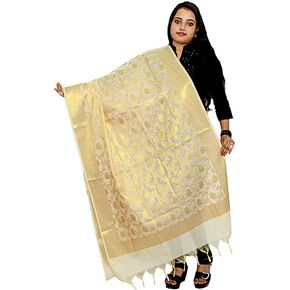 شال حريري حريري قطني Zari Work Banarasi Dupatta للسيدات وشاح ذهبي للملابس الهندية (018)