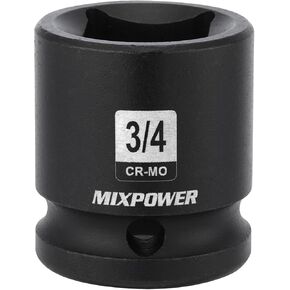 MIXPOWER 1/2"Drive 3/4" Square Socket, CR-MO, 4-Point, SAE, Black Phosphate Finish