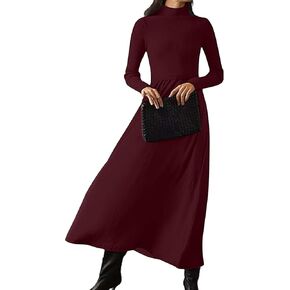 Womens Turtleneck Long Sweater Dress Long Sleeve Maxi Dress Slim Fit Ribbed Knit Pullover Patchwork Long Flowy Dress