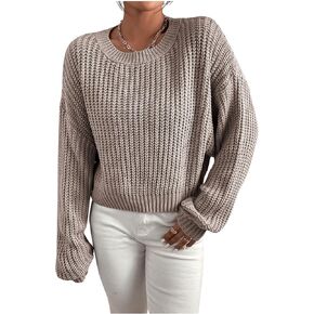 SHENHE Women's Cropped Pullover Sweater Dolman Sleeve Crew Neck Soft Knitted Sweater