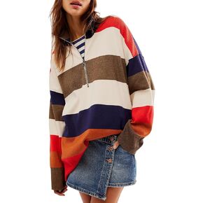 Oversized Sweatshirts for Women Quarter Zip Pullover Long Sleeve Color Block Loose Knit Y2k Sweater