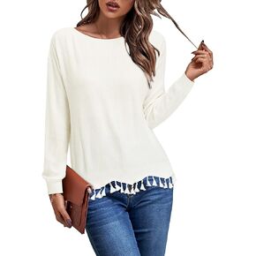 VOTEPRETTY Women's Boat Neck Fall Sweater 2022 Long Sleeve Tassel Solid Loose Casual Knit Pullover Tops