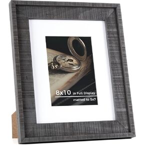 إطار صور خشبي مقاس 12 × 16، إطار صور مقاس 12 × 16 بوصة مع حصيرة قابلة للإزالة مقاس 9 × 12، نمط ريفي متعثر مع علامات إزميل، زجاج مقسى عالي الوضوح، عرض رأسي وأفقي، يتضمن أدوات تعليق على الحائط، رمادي