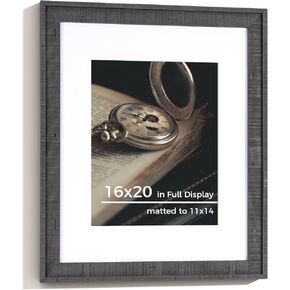 12x16 Wood Picture Frame, 12x16 inch Photo Frame with 9x12 Removable Mat, Distressed Rustic Country Style with Chisel Marks, High Definition Tempered Glass, Vertical and Horizontal Display, Wall Hook Hanging Hardware Included, Grey