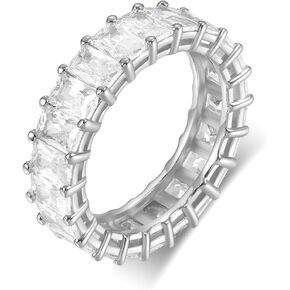 MDFUN Emerald Cut Cubic Zirconia Ring 18K White Gold/Yellow Gold Plated Engagement Promise Wedding Rings Eternity Bands for Women Size 5-10