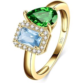 Toi Et Moi Ring 925 Sterling Silver 14k Gold Plated Women Aquamarine Engagement Ring White Gold Plated 6x8mm Double Stone Ring Emerald & Pear Cut CZ Wedding Band Width Band 2mm - Size 9