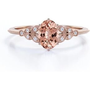 925 Sterling Silver Peach Pink Morganite Engagement Ring for Women, 14K White/Rose Gold Vintage Morganite Wedding Ring, Morganite Promise Ring Anniversary Birthday Gift for Her