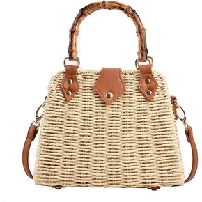 Straw Purses for Women Trendy Summer Woven Tote Bag Straw Basket Crossbody Wicker Purses and Handbags with Bamboo Handle