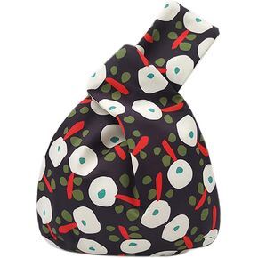 Stylish Cotton Japanese Pattern Wrist Bag Sleeve Knot Pouch Portable Canvas Tote Purse for Female, Women