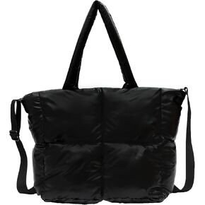 Puffer Tote Bag - Black Puffer Tote Bag for Women - Shoulder Quilted Tote Bag - Puffy Tote Bag for Women with Removable Straps - Quilt Puffer Bag - Crossbody Puff Bag - Large Puffer Tote Bags