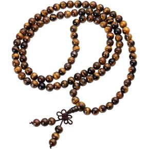 Top Plaza Unisex 108 Mala Beads Necklace Natural Gemstone Buddha Prayer Beads Mala Bracelets Buddhist Rosary Necklace (8mm Tiger Eye)