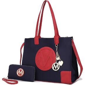 MKF Set Satchel Shoulder Bag for Women & Wristlet Wallet Purse – PU Leather Top Handle Tote Handbag Crossbody Strap
