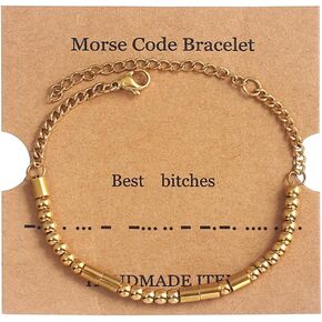 Jude Jewelers Stainless Steel Morse Code Mantra Best Bitches School Class Graduation Friends Chain Bracelet