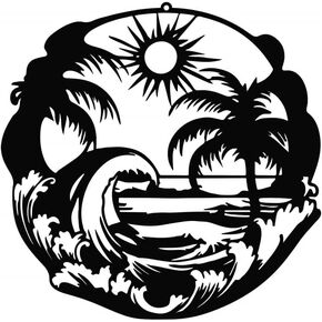 Metal Wall Decor,Black Metal Wall Art Palm Tree Wall Sculptures Wall Hanging for Bathroom Living Room Indoor Outdoor (Ocean Beach)