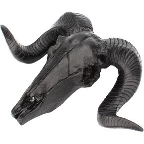 Fenteer Sheep Skull Head Wall Statue 3D Wildlife Animal Head Sculpture Ram Curled Horns Wall Decor Ornament, Living Room Background Decoration