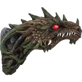 Ebros Gift Fantasy Green Dryad Tree Greenman Dragon Head Wall Decor Plaque With Red LED Illuminated Eyes Dungeons And Dragons Medieval Renaissance Legends Hanging Sculpture Home Decor