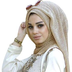 YAOSEN Women Rhinestone Hijab Muslim Head Wrap Long Scarf (Shimmer-Gold)