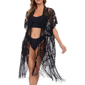 Womens Bathing Suit Cover Up Mesh Swimsuit Coverup Long Sheer Beach Robe Dress Crochet Lace Kimono Summer Cardigan
