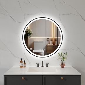 LOVESPEJO 24" Round Black LED Mirror for Bathroom with Front and Backlit, Anti-Fog Bathroom Mirror with Lights, Stepless Dimmable, 3 Color LED Bathroom Mirror, UL Listed, IP54 Waterproof
