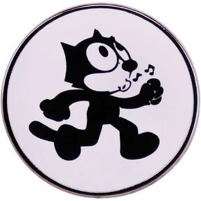Felix the Cat Classic Black White Cartoon Whistle Whistling Walk Stroll 1.05" Enamel Pin Badge