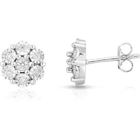 Flower Shaped Sparkly Lab Grown Diamond Stud Earrings or Necklace for Women in Rhodium Plated Sterling Silver
