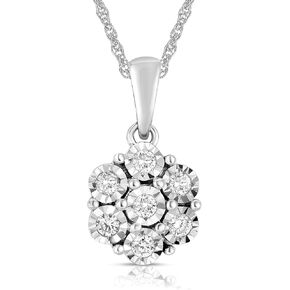 Flower Shaped Sparkly Lab Grown Diamond Stud Earrings or Necklace for Women in Rhodium Plated Sterling Silver in Saudi Arabia