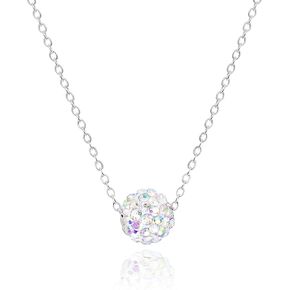 Dainty Bling Bead Ball Necklace for Women • Rhodium Silver Plated Cute Slide Mirror Disco Ball Charm Necklaces 15" - 17" • Rhinestone Pendant Choker Jewelry [MBN]