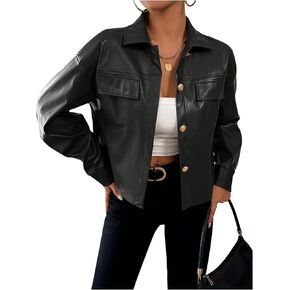 Milumia Women's Pu Leather Long Sleeve Jacket Button Front Motorcycle Coats