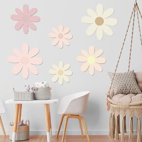 Thyle 6 Pcs Daisy Wall Decor Wooden Daisy Wall Art White Flowers Wall Signs Hanging Plaque for Home Nursery Bedroom Farmhouse Bathroom Decorations Housewarming Gifts (Pink Style)