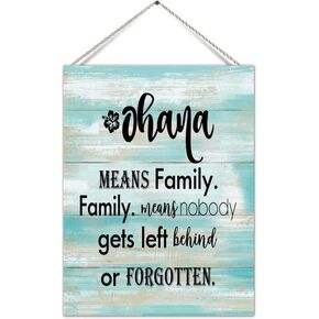 Rustic Wood Signs Farmhouse Ohana Means Family Family Means No One Gets Left Behind Wooden Hanging String Sign Plank Plaque Wall Art Decor Country Front Door Porch Garden Farm Home 8x12Inch/20 * 30cm