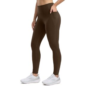 Seamaid Women's Fleece Lined Leggings 27" Water Resistant Thermal Winter Running Hiking Pants with Pockets High Waisted Brown L