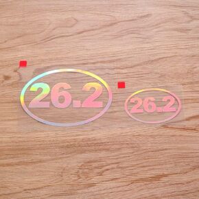 26.2 Marathon Run Oval Runner Sticker Decal Vinyl - 2 Pack Holographic Iridescent, 3 Inches, 5 Inches - No Background Die Cut for Car Boat Laptop Cup