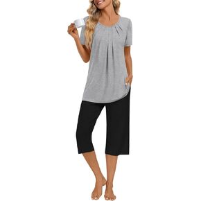Anymeet Women's Pajamas Set Soft Short Sleeve Top with Pants 2 Piece Lounge & Sleepwear Set M-3XL