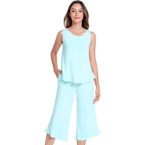 NACHILA Pajamas Set for Women Soft Tank Top with Capri Pants Cool Pjs Sleeveless Sleepwear,Viscose Made from Bamboo
