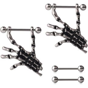 Ruifan Fashion Nipple Shield Rings & Nipple Barbell Bar Retainer 316L Surgical Steel Body Piercing 14G 4PCS