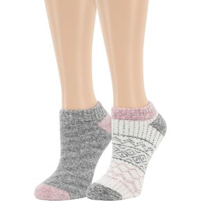 Dearfoams Ladies 2 Pair Pack Soft Comfort Full Cushion Multicolor Easy Care Anklet Footie with Grippers Lounge Slipper Socks
