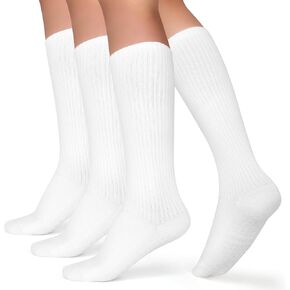 AGUTIUN 3 Pairs Pilates Socks Yoga Womens Socks, Non Slip Socks Long Grip Socks Knee High Socks for Sports Pilates,Dance,Barefoot Workout (White)