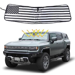 Hummer EV Windshield Sun Shade,American Flag Sun Visor for Front Windshield for Hummer EV 2024-2025 Foldable&Reflective Sun Cover for Car Windshield Automotive Interior Sun Protection (Style A)