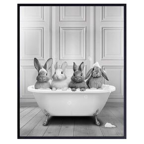 Bathroom Art Bunny Wall Decor - Rabbit Kids Bathroom Accessories for Girls - Baby Boy Bathroom Wall Decor - Cute Bathroom Decor for Women - Farmhouse Bathroom Decor - Powder room Wall Art & Decor