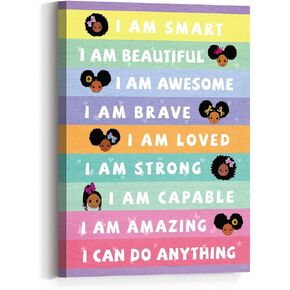 janlan تأكيد جدار ديكور، أنا فتاة سوداء ذكية تأكيد ملهمة جدار الفن قماش، فتاة سوداء تحفيزية قماش جدار الفن للأطفال الفتيات السود غرفة نوم الحضانة الفصول الدراسية 12 "× 15" in Kuwait