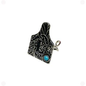 Western Boho Cattle Tag Shape Letter A-Z with Turquoise Initial Monogram Adjustable Ring