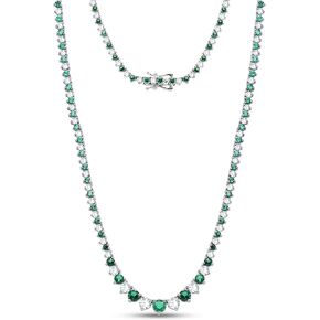 10 Carat Simualated Diamond & Green Emerald Tennis Necklace in 14K White Gold 925 Sterling Silver 18" Inch Necklace For Womens (D Color, VVS1-VVS2 Clarity)