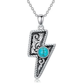 Turquoise Lightning Bolt Necklace 925 Sterling Silver Natural Turquoise Lightning Pendant Bohemian Western Jewelry Gifts for Women
