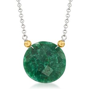 Ross-Simons 20.00 Carat Emerald Pendant Necklace in 14kt Yellow Gold and Sterling Silver. 18 inches